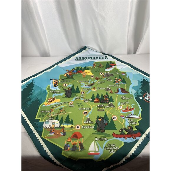 Adirondack Map Bandana handkerchief kerchief 20"Adirondack New York hiking NEW - Picture 3 of 5